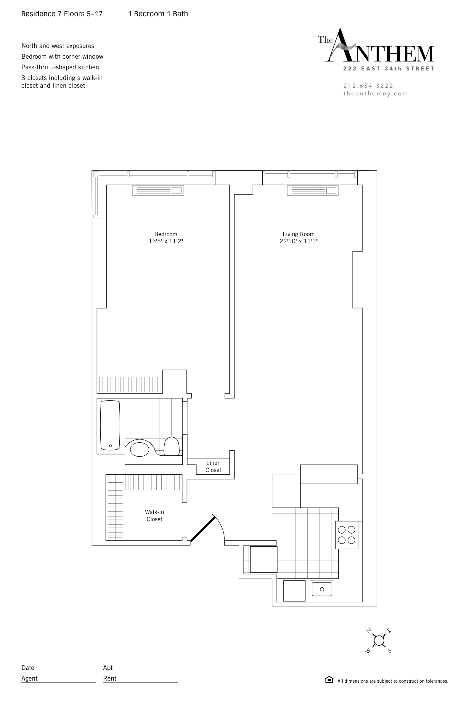 Floor plan — Residence 607 — 1 Bedroom