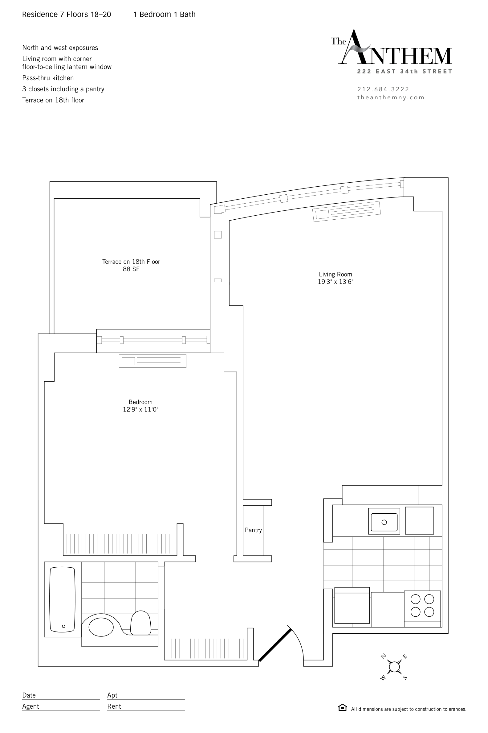 Floor plan — Residence 1807 — 1 Bedroom w. Terrace
