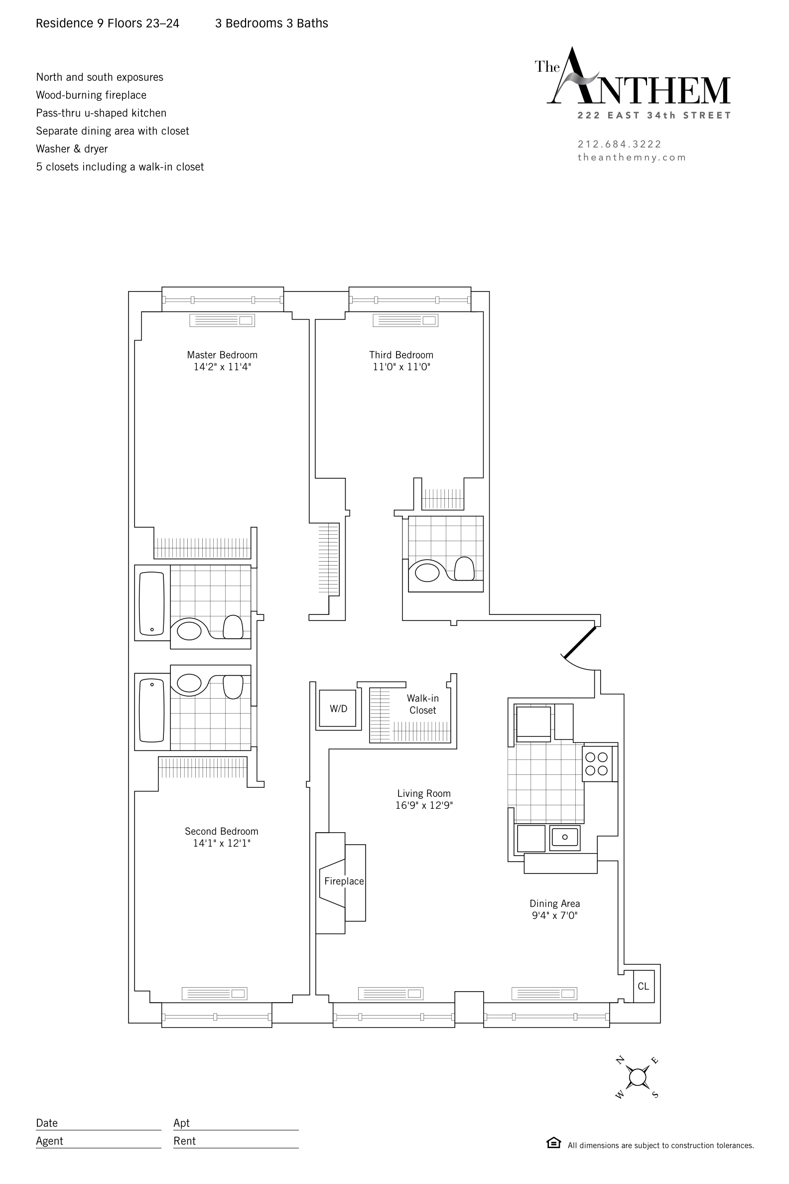 Floor plan — Residence 2309 — 3 Bedroom