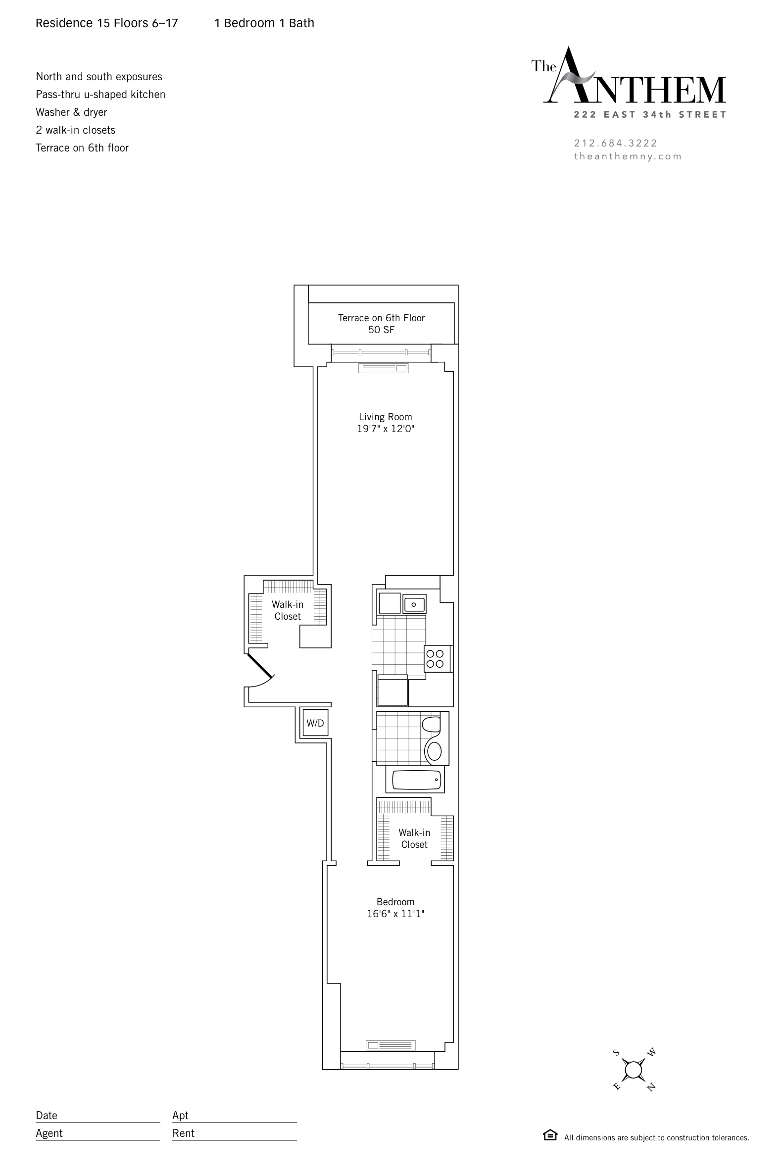 Residence 1615 — 1 Bedroom — ▦ Floor Plan