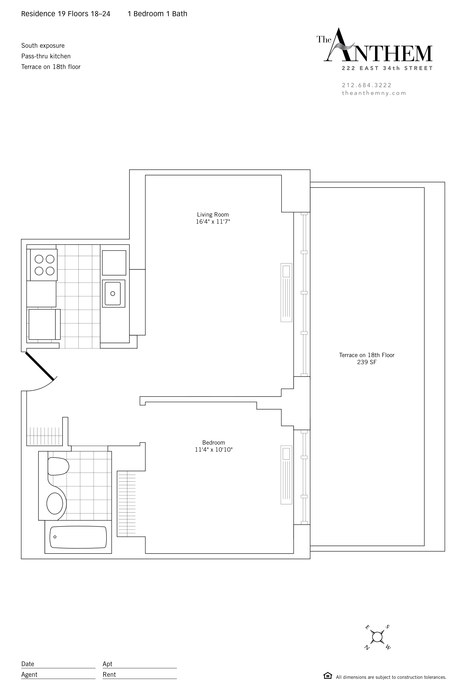 Floor plan — Residence 1819 — 1 Bedroom w. Terrace