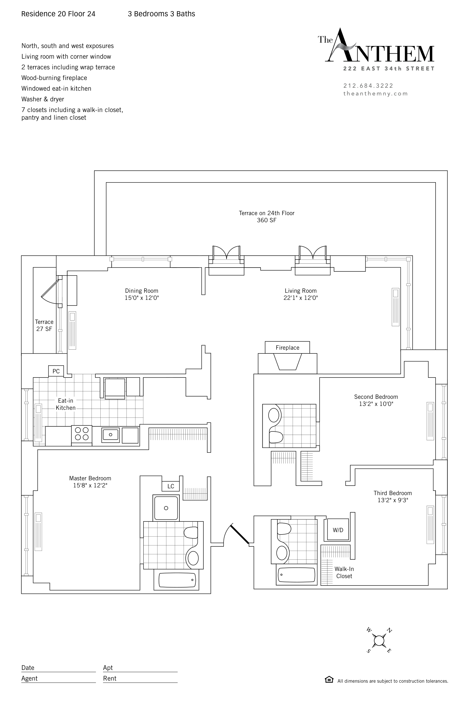 Floor plan — Residence 2420 — 3 Bedroom (Wrap-around Terrace)