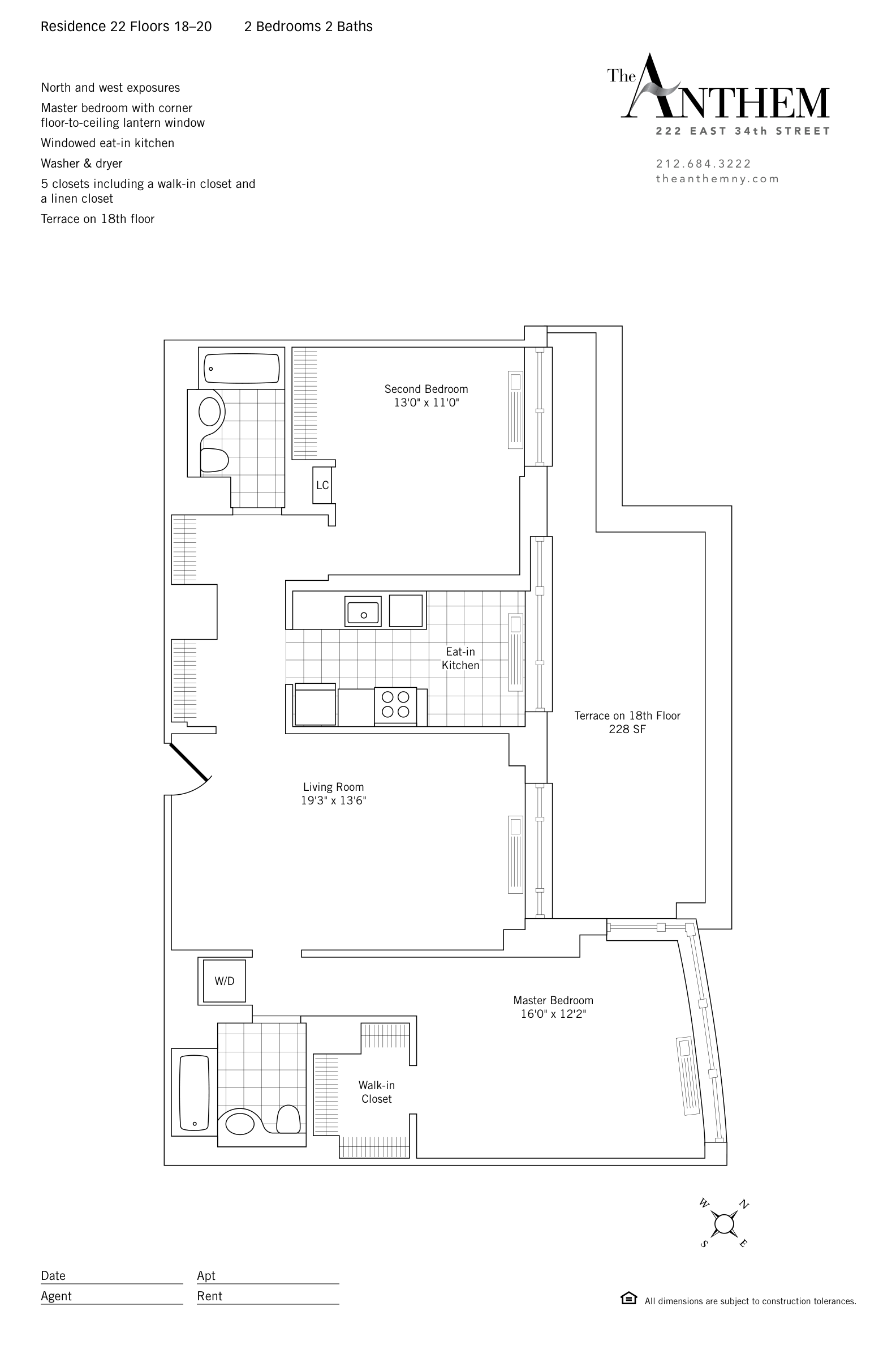 Floor plan — Residence 1822 — 2 Bedroom w. Terrace