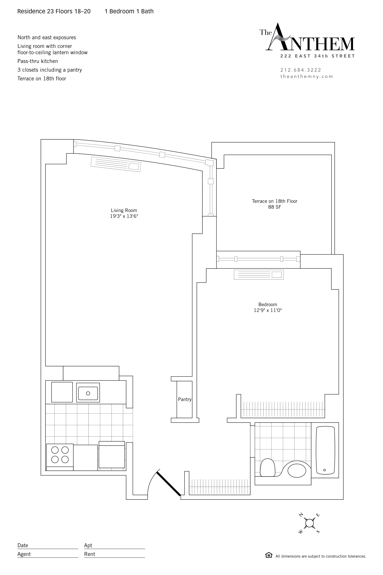 Floor plan — Residence 1823 — 1 Bedroom w. Terrace