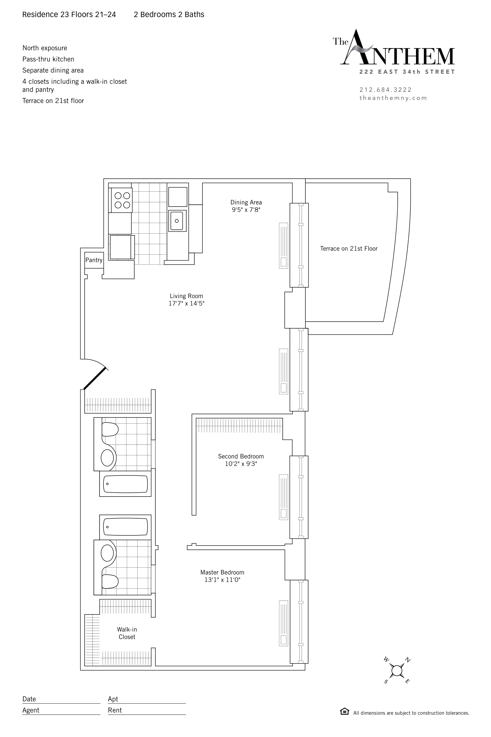 Floor plan — Residence 2123 — 2 Bedroom w. Terrace