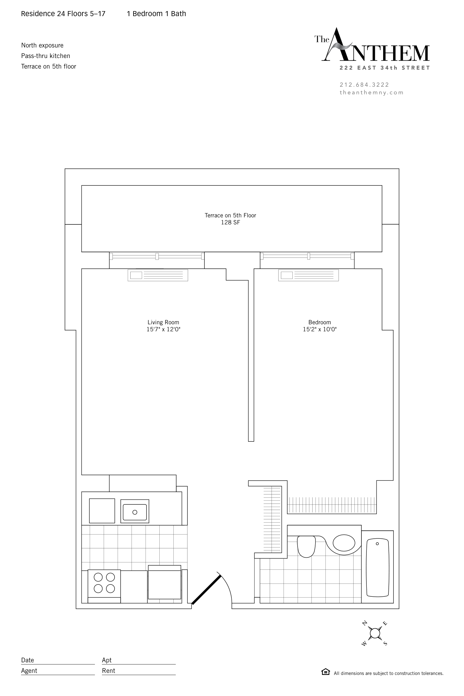 Floor plan — Residence 524 — 1 Bedroom w. Terrace