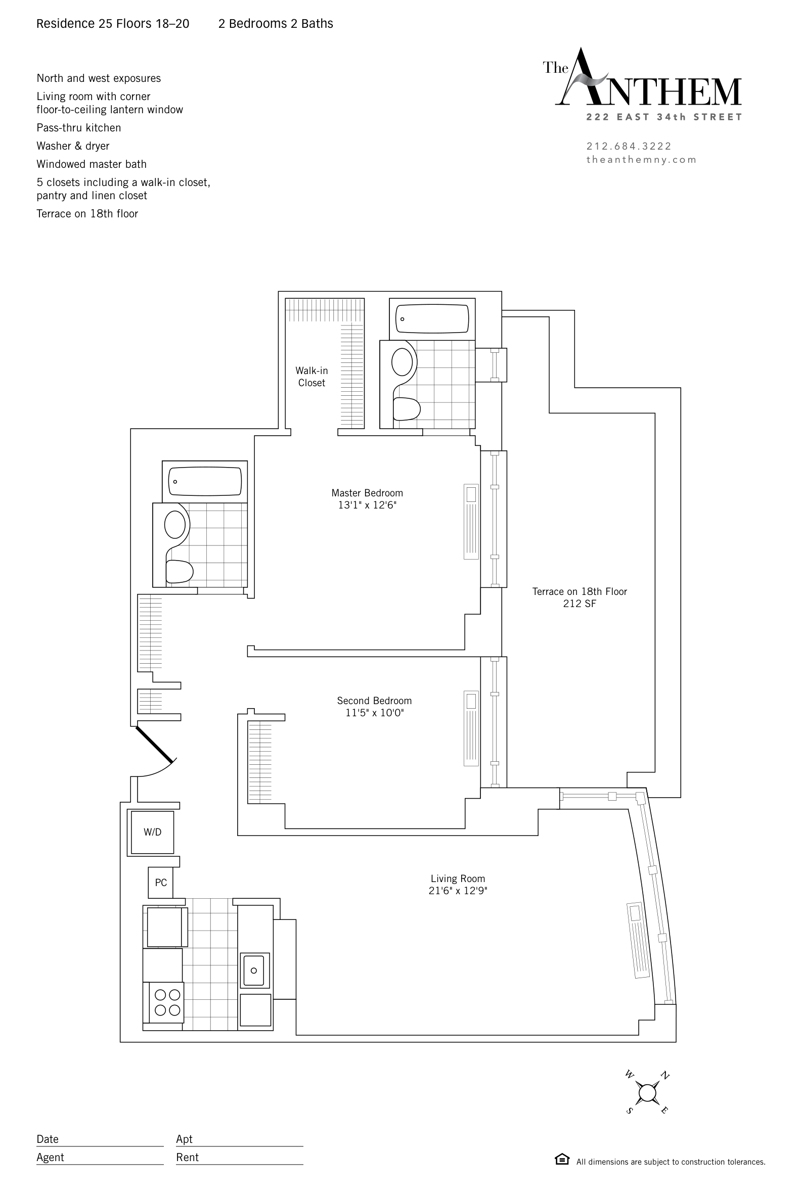 Floor plan — Residence 1825 — 2 Bedroom w. Terrace