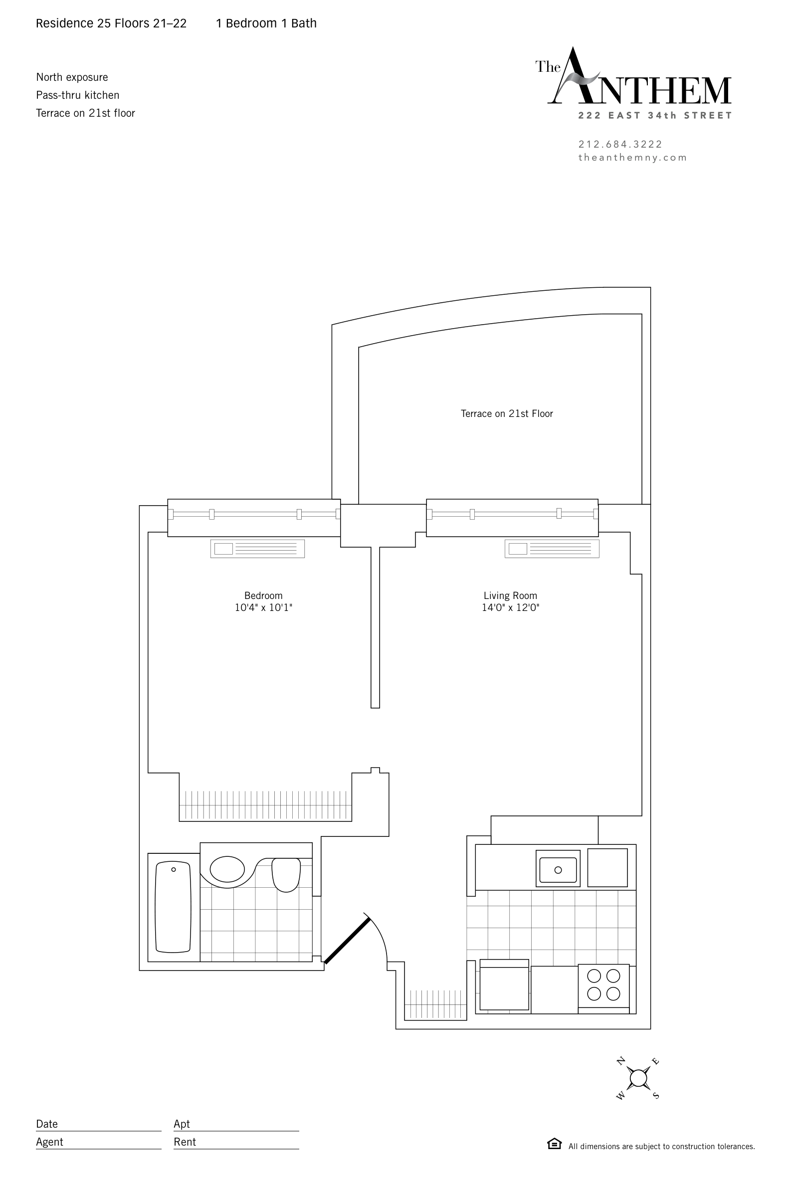 Floor plan — Residence 2125 — 1 Bedroom w. Terrace