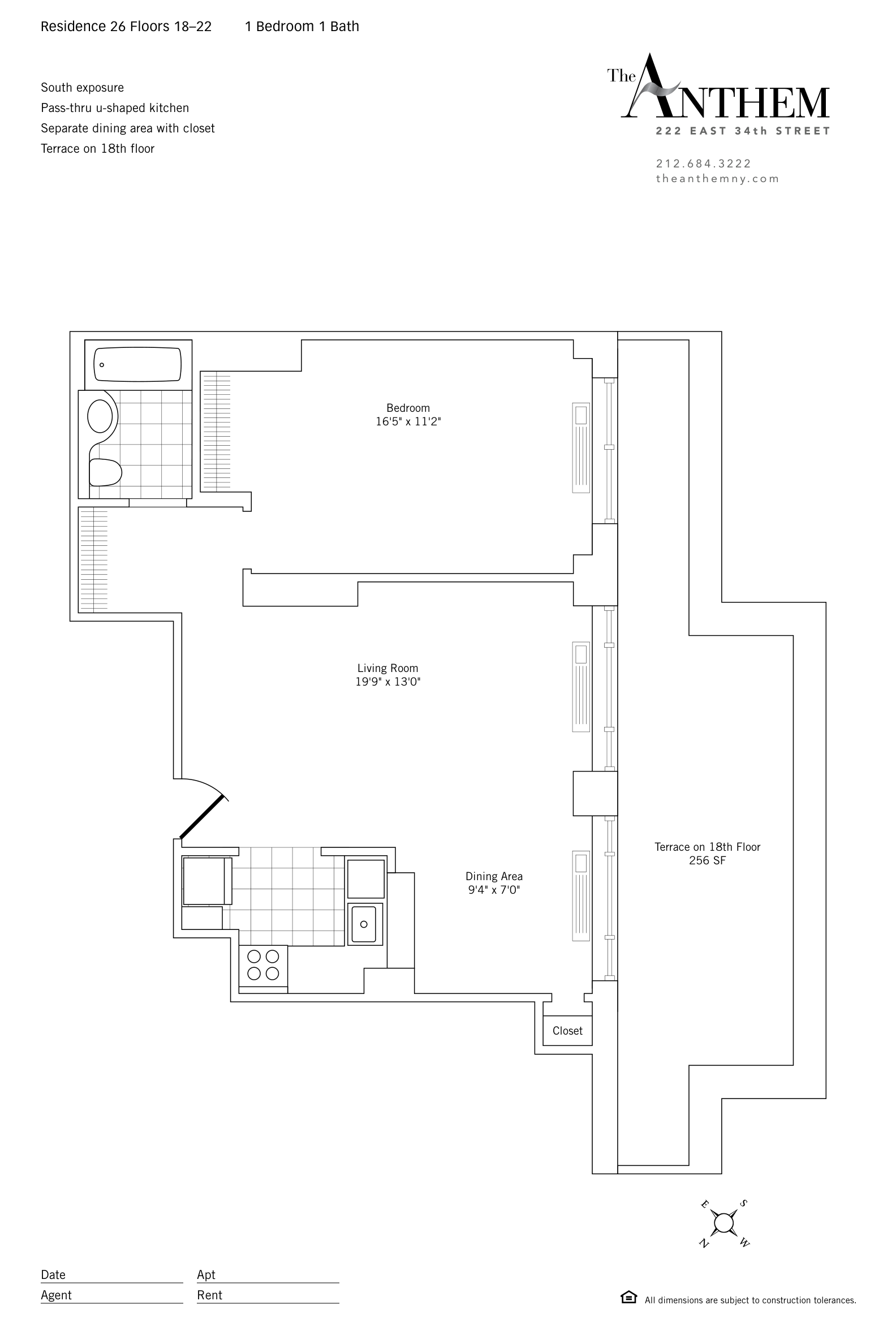 Floor plan — Residence 1826 — 1 Bedroom w. Terrace