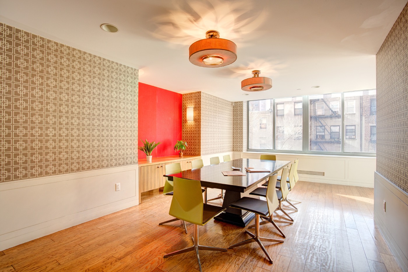 A conference room for reviewing lease documents
