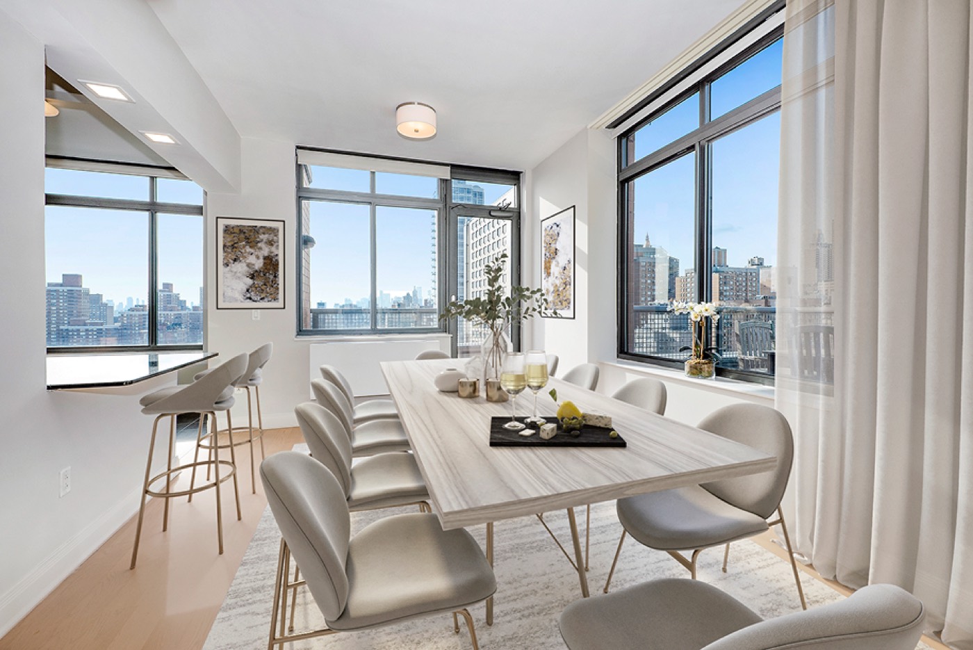 A dining area in a furnished Anthem apartment