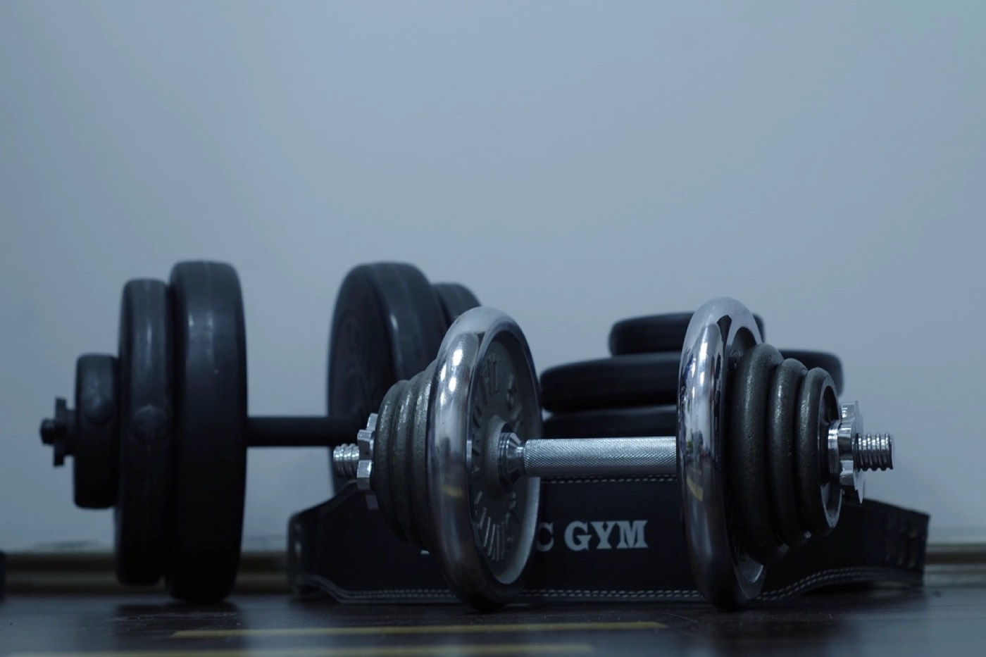 Dumbbells on a gym rack