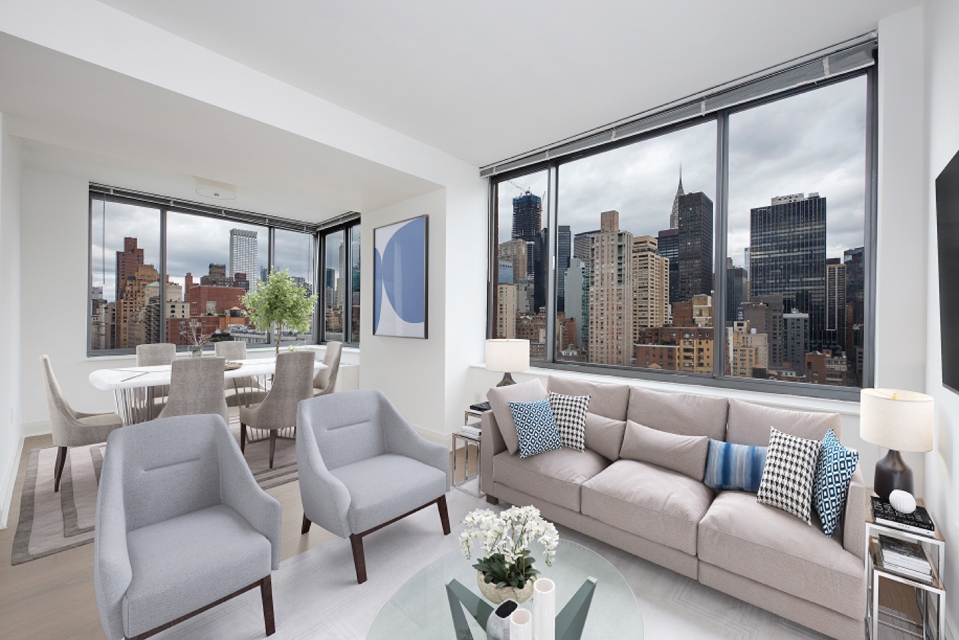 A stylishly decorated living room at The Anthem