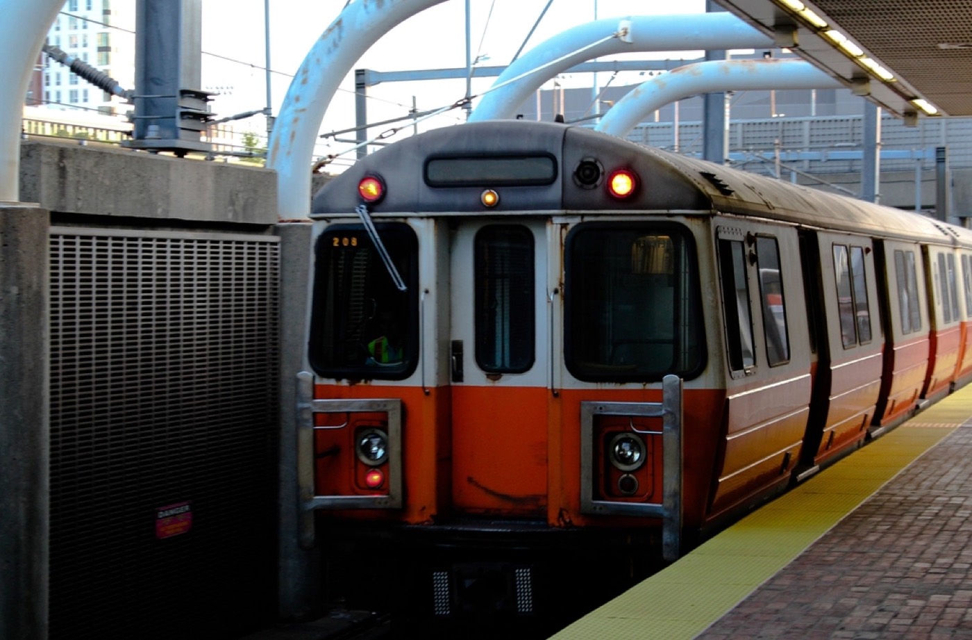 A New York City subway train at the platform