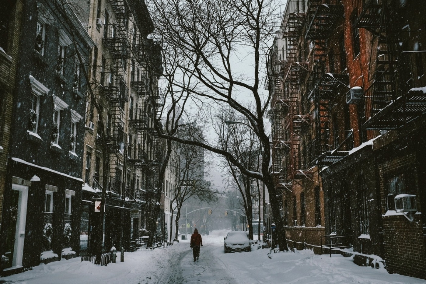A snowy Manhattan street in winter