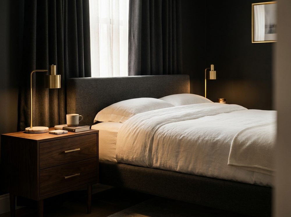 Calm, edited bedroom in a NYC rental apartment